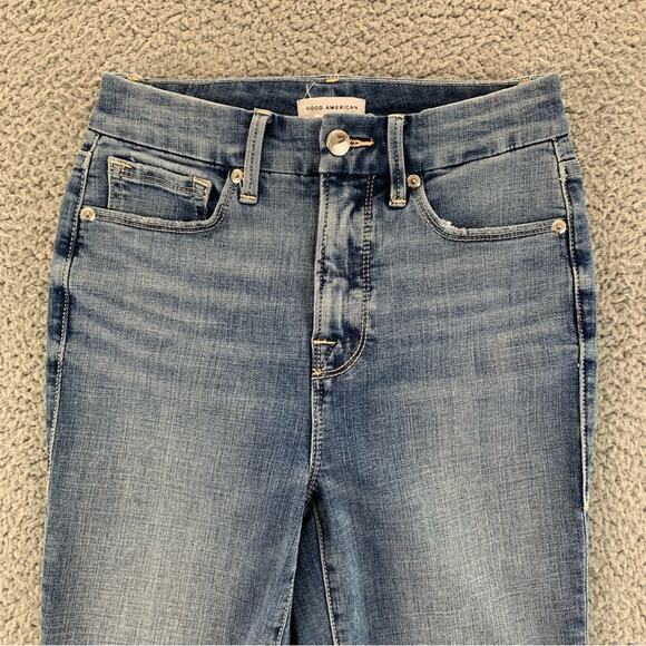 Good American Good Waist Crop Ripped With Chewed Hem Women's Jeans - Size: 0/25 - Picture 4 of 16